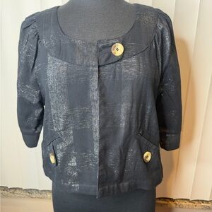 Dimri Women's Black Cropped Cotton Jacket Faux Wood  Buttons Size Medium